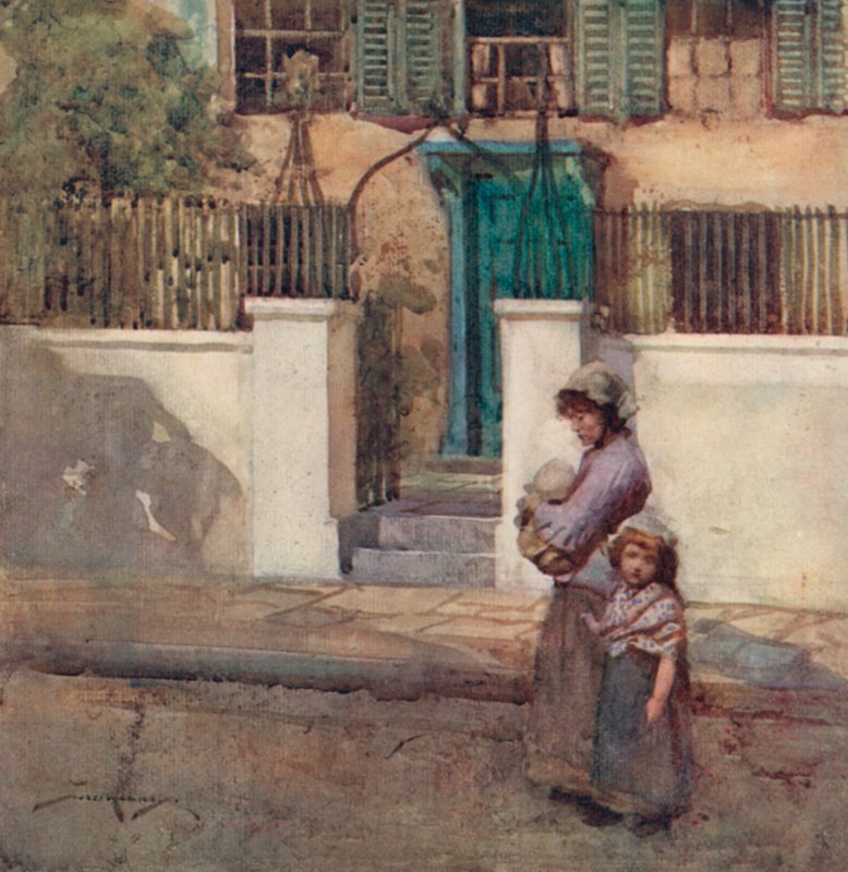 Illustrasjon for The Deserted Village av Oliver Goldsmith (farge litho) av William Lee Hankey