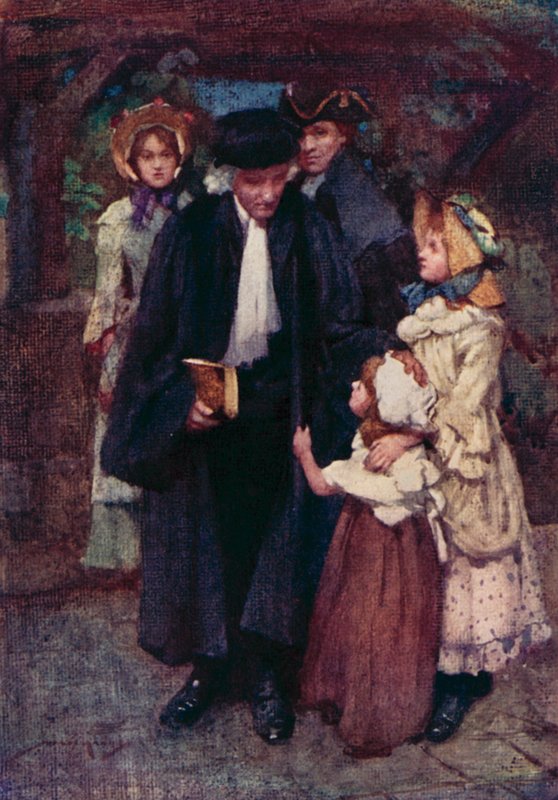 Illustrasjon for The Deserted Village av Oliver Goldsmith (farge litho) av William Lee Hankey