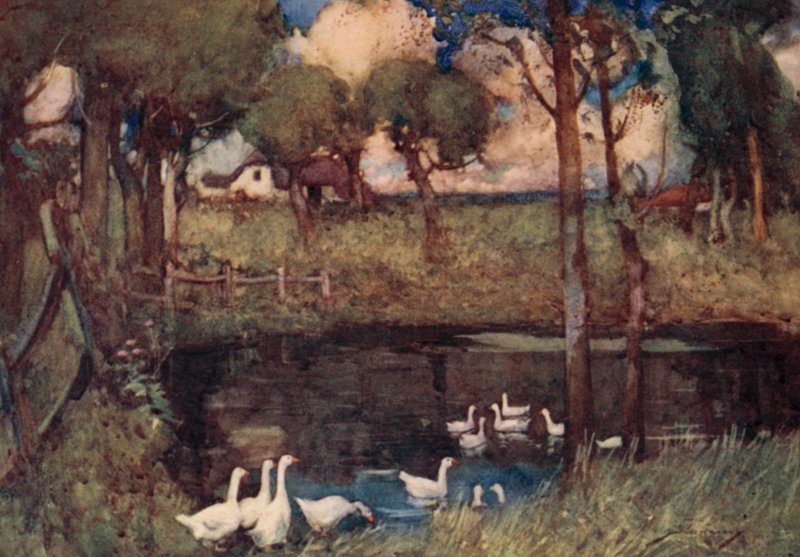 Illustrasjon for The Deserted Village av Oliver Goldsmith (farge litho) av William Lee Hankey