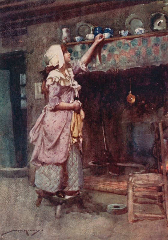 Illustrasjon for The Deserted Village av Oliver Goldsmith (farge litho) av William Lee Hankey