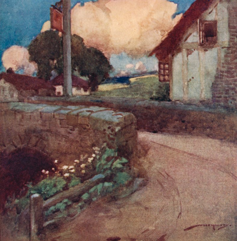 Illustrasjon for The Deserted Village av Oliver Goldsmith (farge litho) av William Lee Hankey