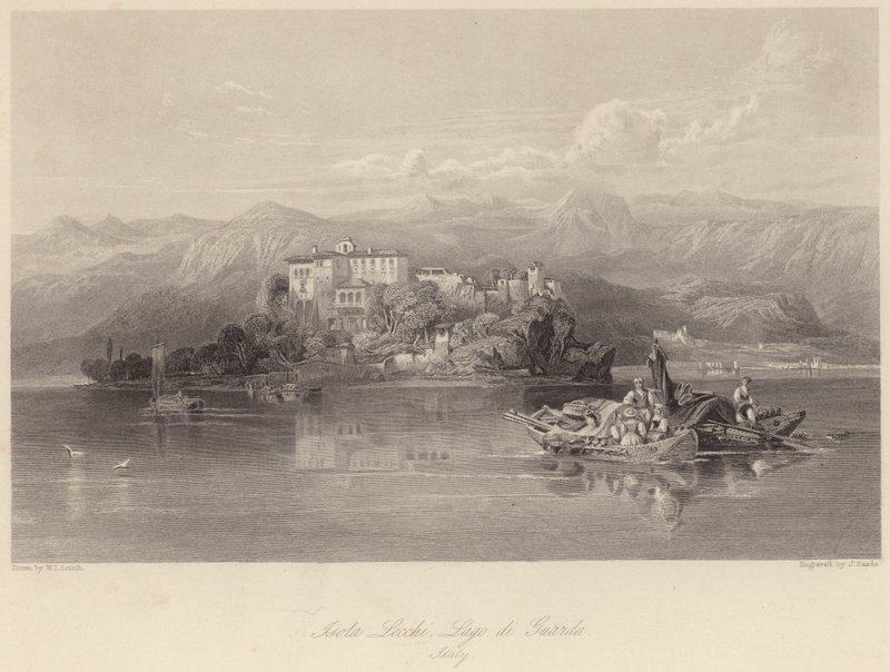 Lecchi Island, Lake of Guarda, Italia (gravering) av William Leighton (after) Leitch