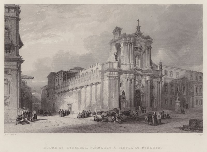 Duomo of Syracuse, tidligere et Minerva-tempel (gravering) av William Leighton Leitch