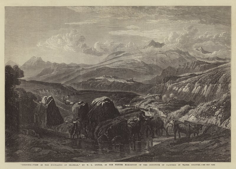 Morgen, utsikt over høylandet i Braemar, i vinterutstillingen til Institute of Painters in Water Colors av William Leighton Leitch