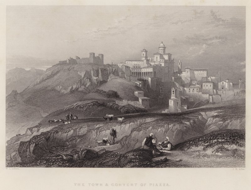 Byen og klosteret Piazza (gravering) av William Leighton Leitch