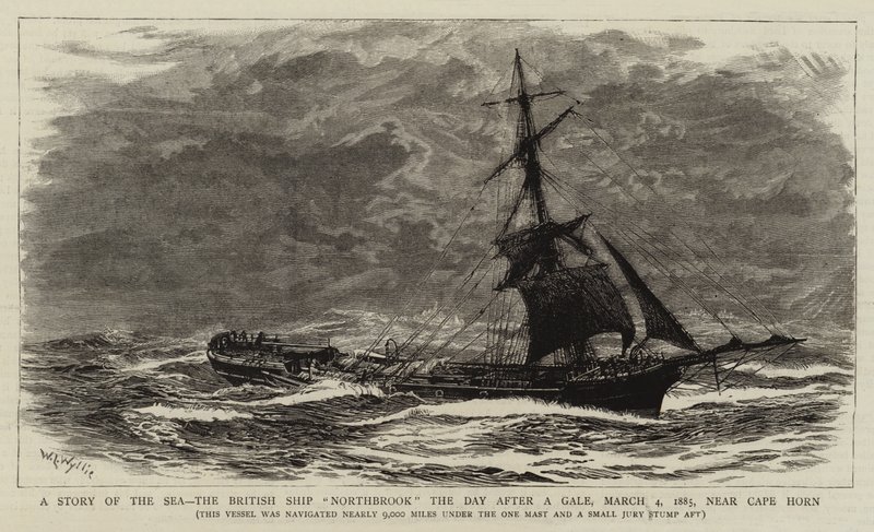 A Story of the Sea, det britiske skipet Northbrook dagen etter en kuling, 4. mars 1885, nær Kapp Horn av William Lionel Wyllie
