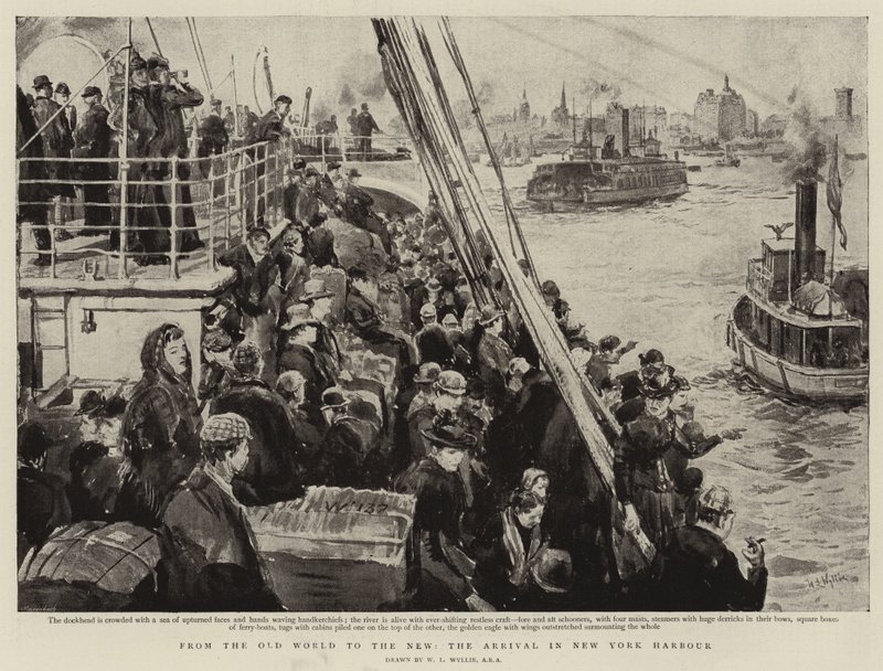 Fra den gamle verden til den nye, ankomsten til New York Harbor av William Lionel Wyllie