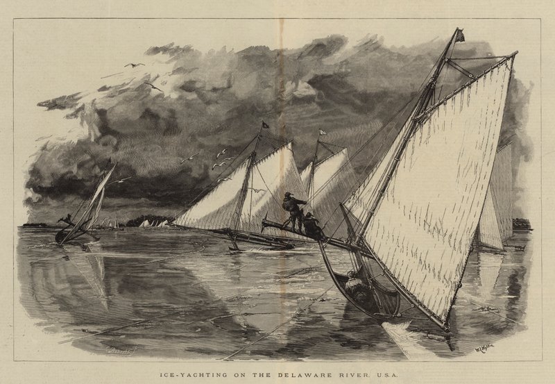 Ice-Yachting på Delaware-elven, USA av William Lionel Wyllie