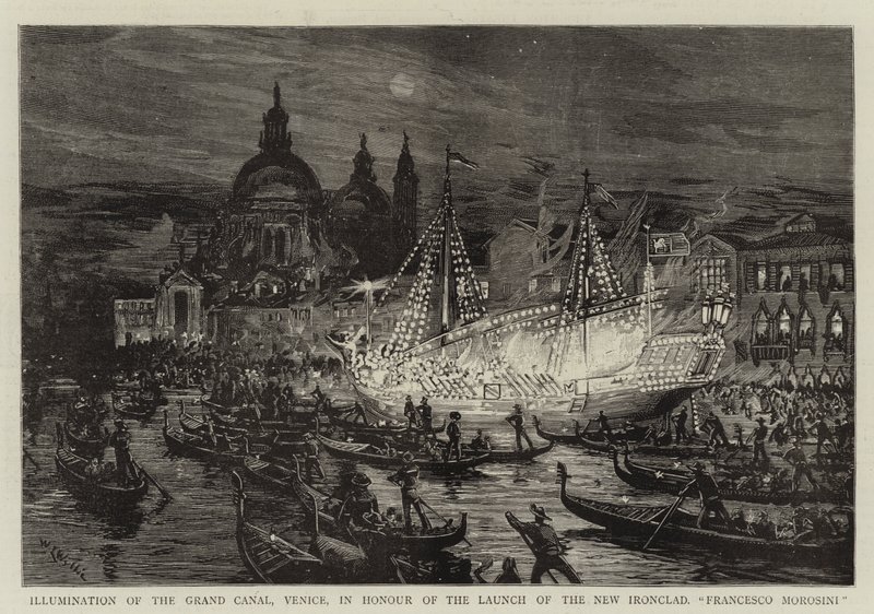Belysning av Canal Grande, Venezia, til ære for lanseringen av New Ironclad, Francesco Morosini av William Lionel Wyllie