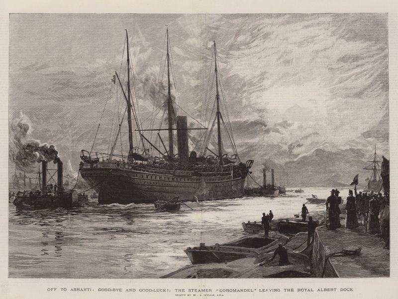 Avsted til Ashanti, Good-Bye og Good-Luck!, Steamer Coromandel forlater Royal Albert Dock av William Lionel Wyllie
