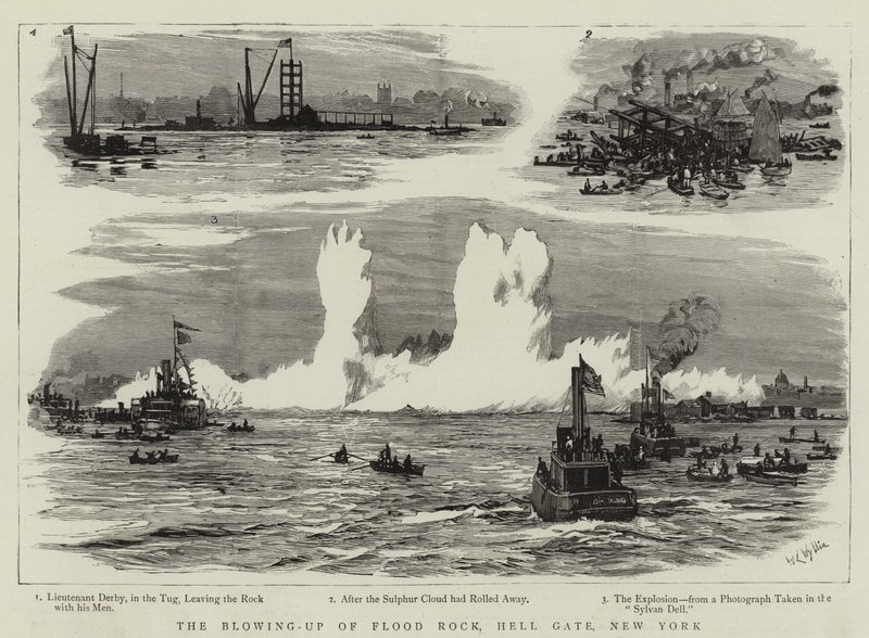 Utblåsningen av Flood Rock, Hell Gate, New York av William Lionel Wyllie