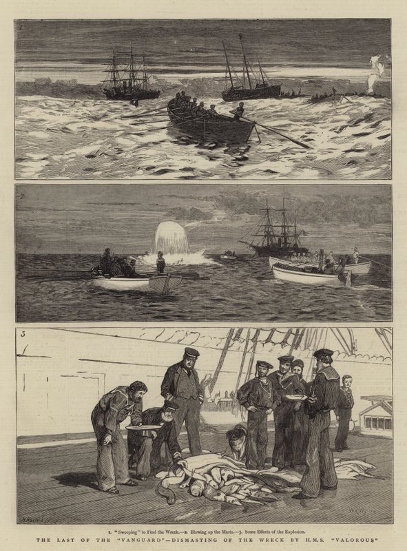 The Last of the Vanguard, Dismasting of the Wreck av HMS Valorous av William Lionel Wyllie