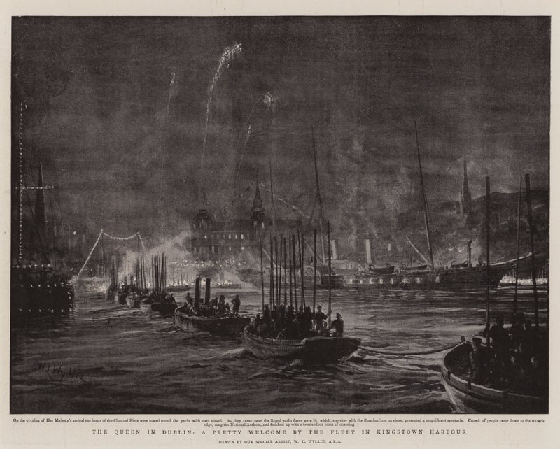 Dronningen i Dublin, en ganske velkomst av flåten i Kingstown Harbor av William Lionel Wyllie