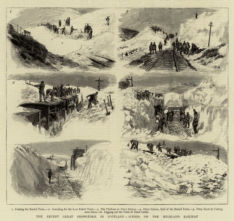 Den siste store snøstormen i Skottland, scener på Highland Railway av William Lionel Wyllie