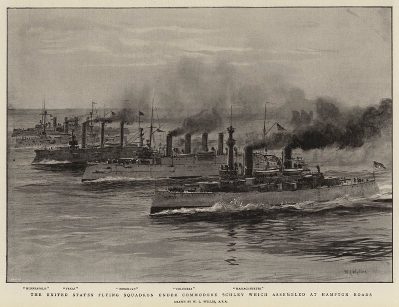 USAs flygende skvadron under Commodore Schley som samlet seg på Hampton Roads av William Lionel Wyllie