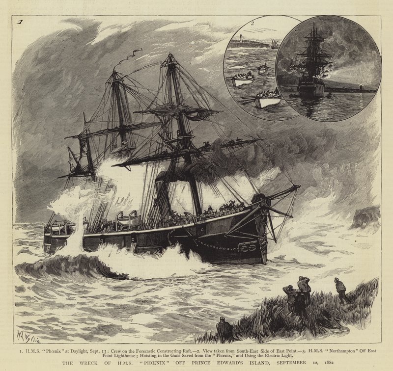 Vraket av HMS Phoenix utenfor Prince Edward's Island, 12. september 1882 av William Lionel Wyllie
