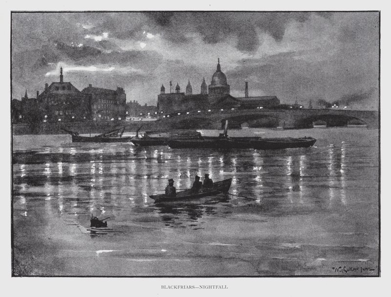 Blackfriars, Nightfall (litho) av William Luker