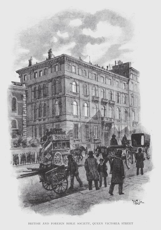 British and Foreign Bible Society, Queen Victoria Street (litho) av William Luker