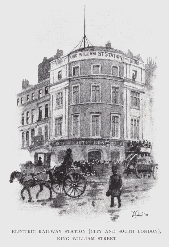 Electric Railway Station, City og South London, King William Street (litho) av William Luker