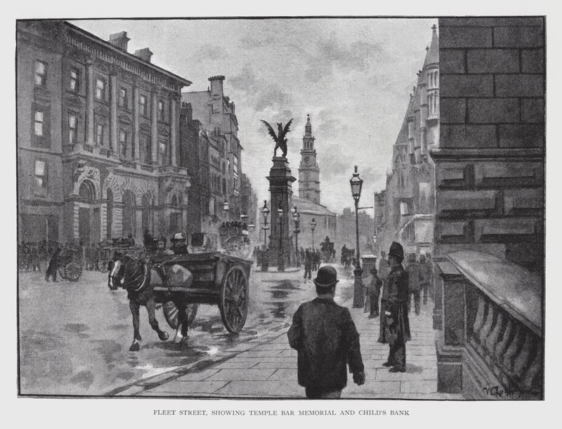 Fleet Street, som viser Temple Bar Memorial og Child