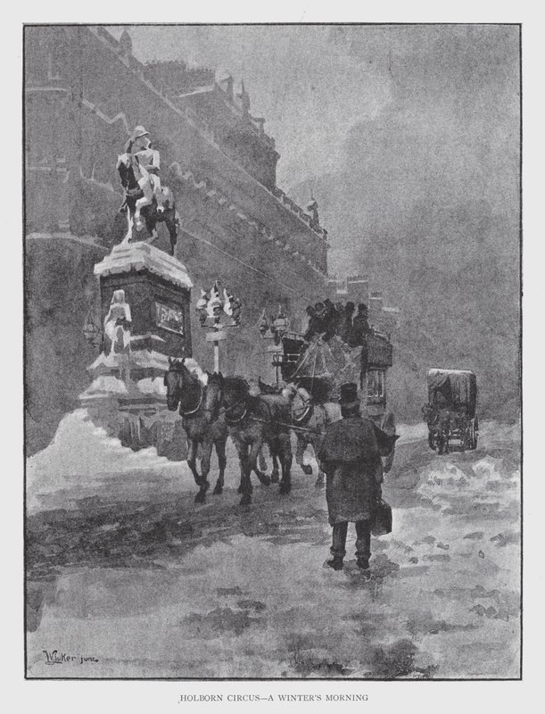 Holborn Circus, en vintermorgen (litho) av William Luker