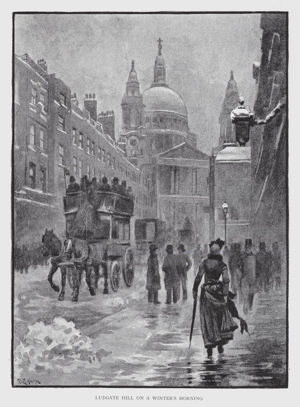 Ludgate Hill på en vintermorgen (litho) av William Luker