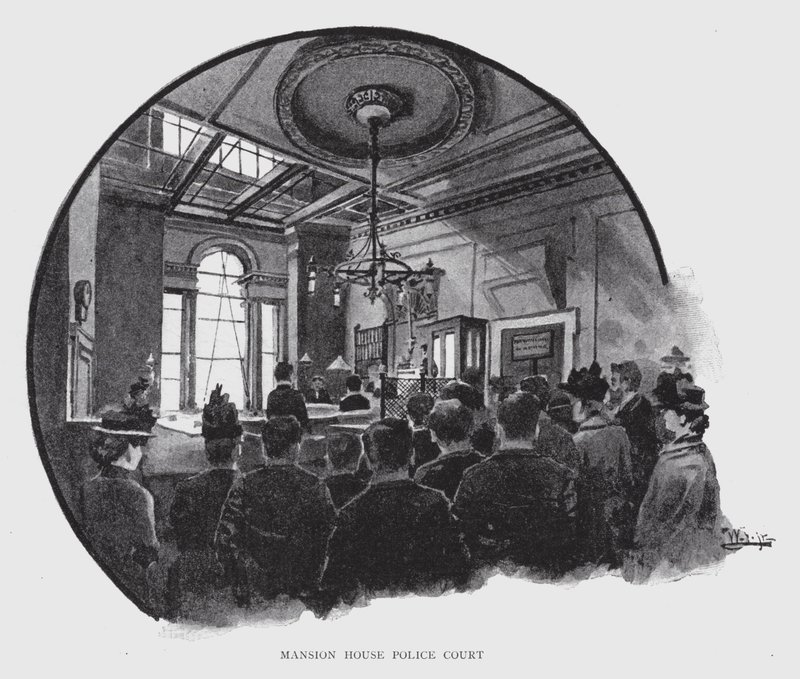 Mansion House Police Court (litho) av William Luker