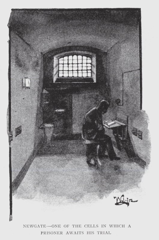 Newgate, en av cellene der en fange venter på rettssaken (litho) av William Luker