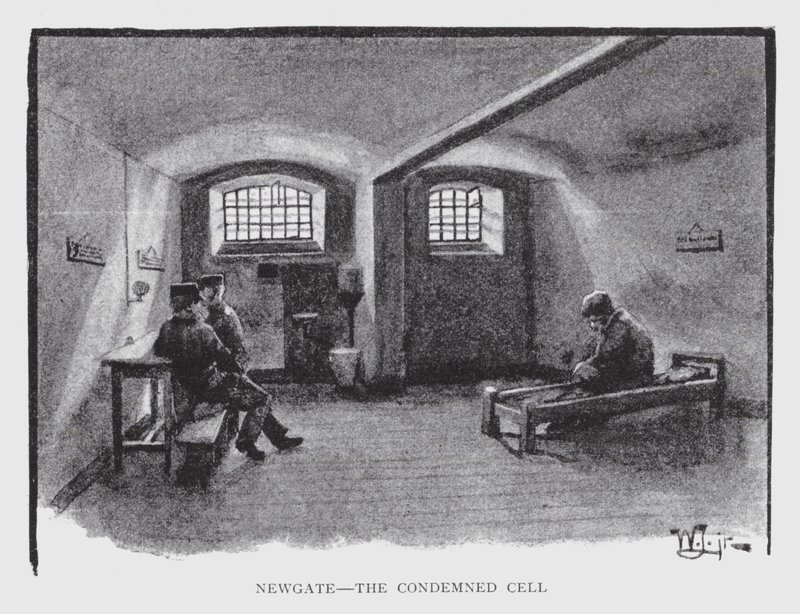 Newgate, den fordømte cellen (litho) av William Luker