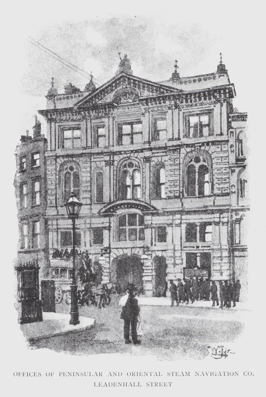 Kontorer til Peninsular and Oriental Steam Navigation Co, Leadenhall Street (litho) av William Luker