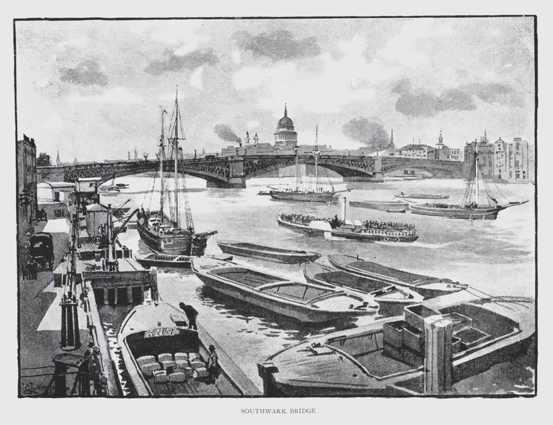 Southwark Bridge (litho) av William Luker