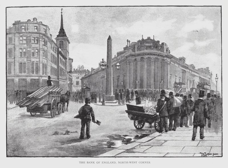 Bank of England, North-West Corner (litho) av William Luker