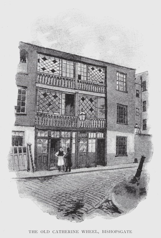The Old Catherine Wheel, Bishopsgate (litho) av William Luker