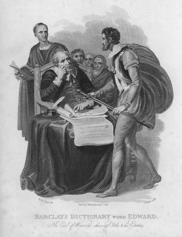 Barclays Dictionary, ord: Edward, The Earl Of Warren viser titler til sine eiendommer (gravering) av William Marshall (after) Craig