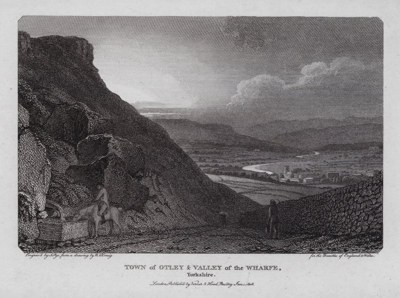 Byen Otley og Valley of the Wharfe, Yorkshire (gravering) av William Marshall (after) Craig