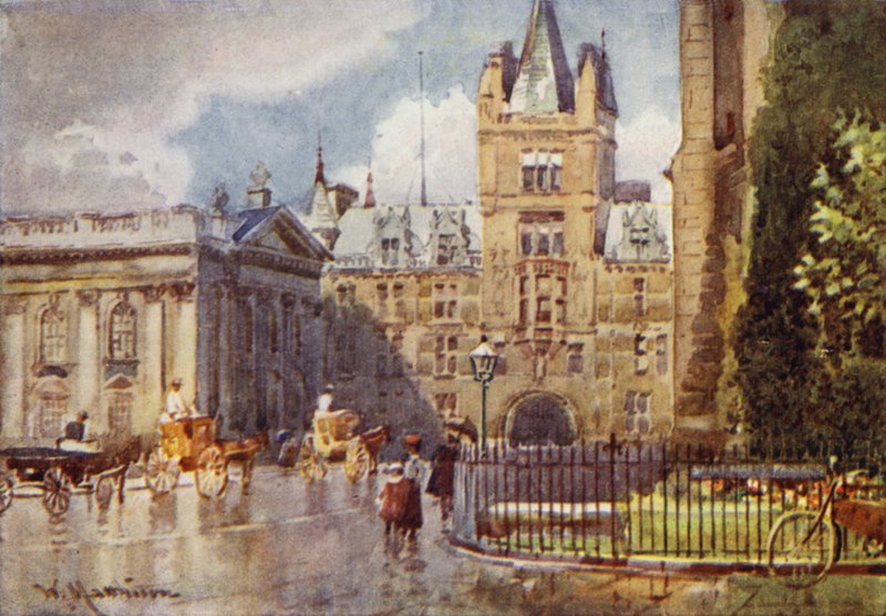 Caius College og Senatets hus fra St Marys Passage av William Matthison