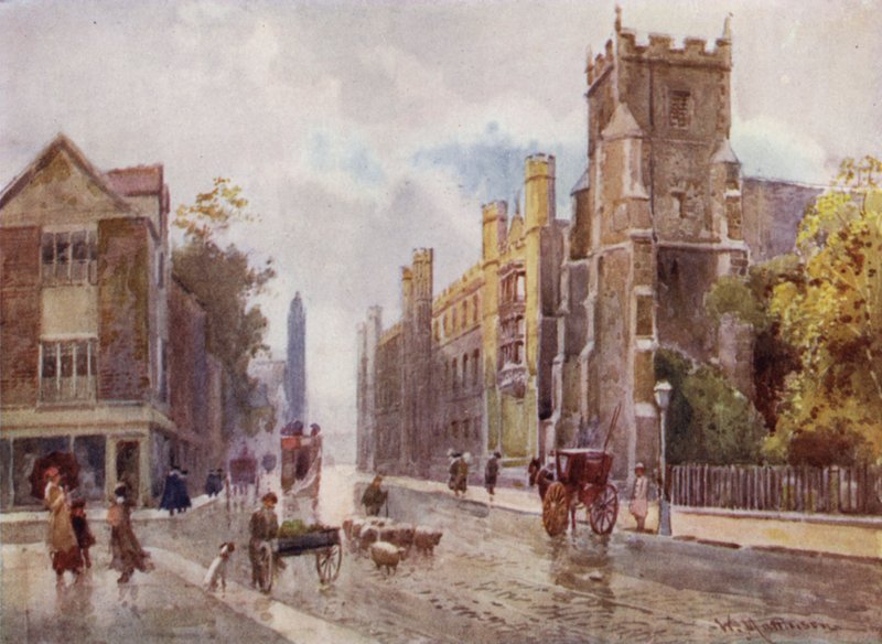 St Botolphs Church og Corpus College fra Steps of the Pitt Press, Trumpington Street av William Matthison