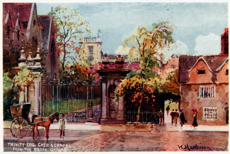 Trinity College, gate og kapell, fra Broad St av William Matthison