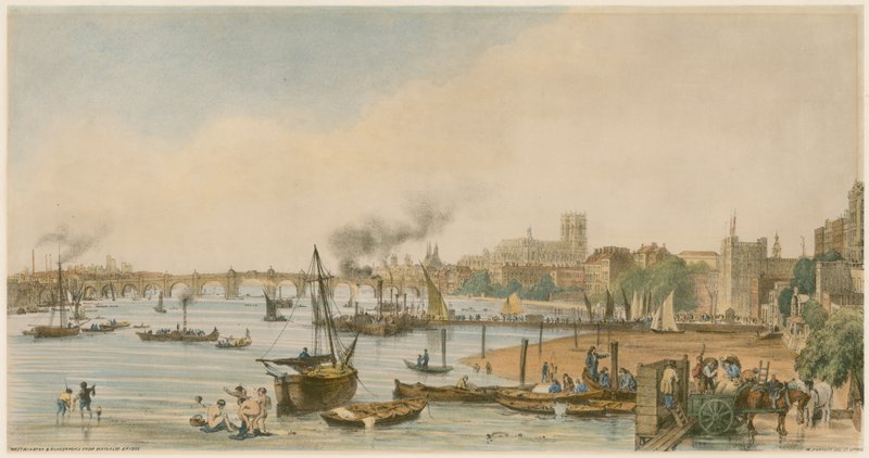 Westminster og Hungerford fra Waterloo Bridge, ca 1840 av William Parrott