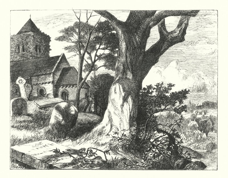The Churchyard of the Village (gravering) av William Paton Burton