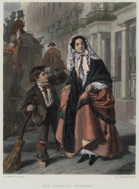 The Crossing Sweeper (farget gravering) av William Powell (after) Frith