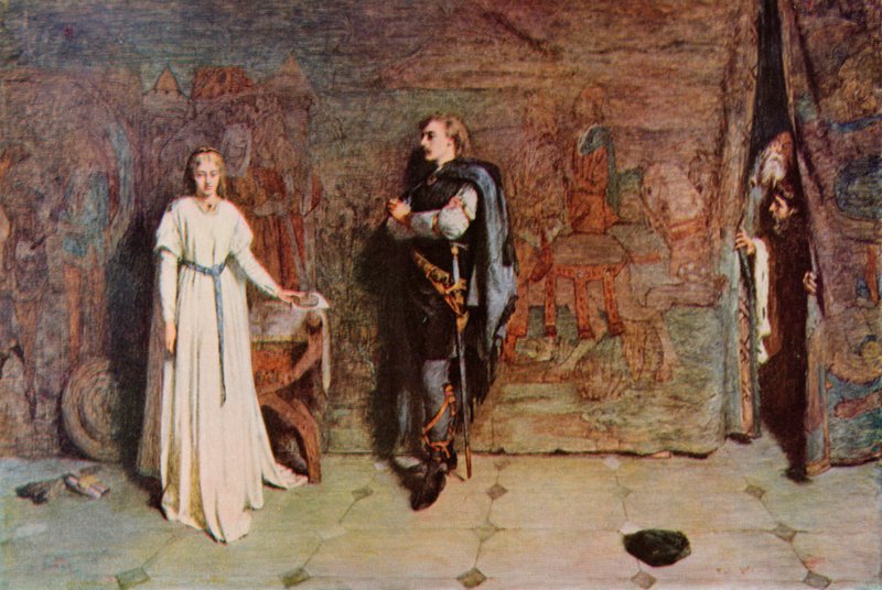 Shakespeare: Hamlet og Ophelia, Hamlet, akt III, Scene 1 (litho-farge) av William Quiller (after) Orchardson