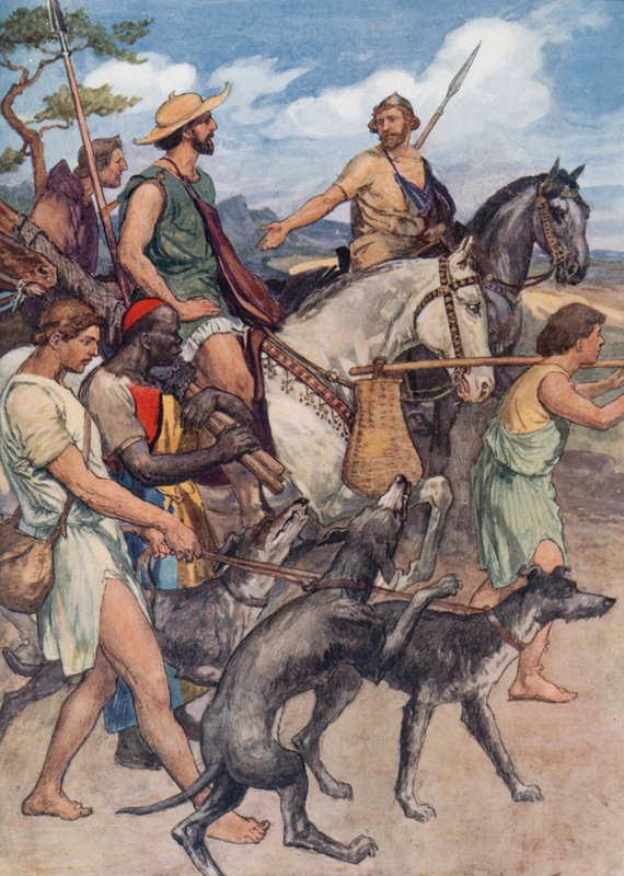 Pelopidas drar til Theben (farge litho) av William Rainey