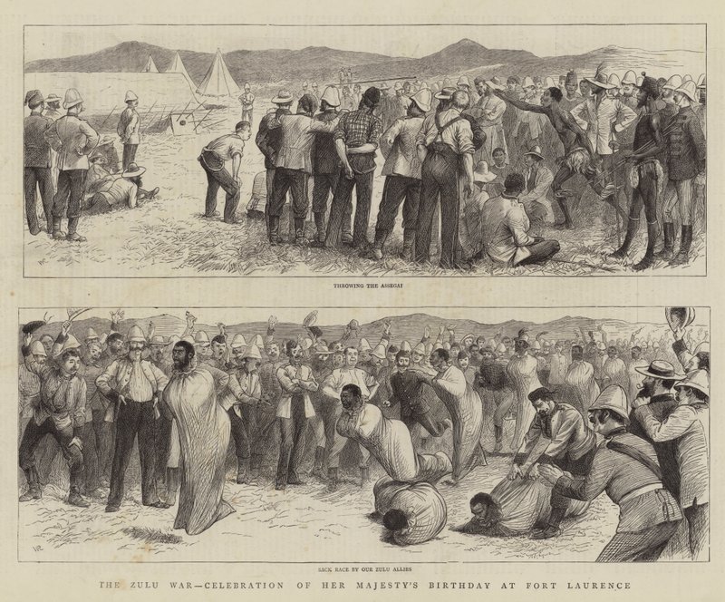 Zulu-krigen, feiring av hennes majestets fødselsdag i Fort Laurence av William Ralston