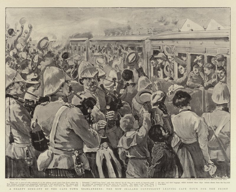 En hjertelig sending fra Cape Town Highlanders, New Zealand-kontingenten forlater Cape Town til fronten av William Small