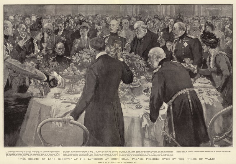 Lord Roberts helse ved lunsjen i Buckingham Palace, ledet av prinsen av Wales av William Small