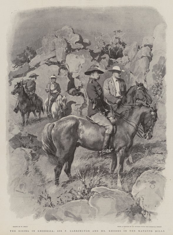 The Rising in Rhodesia, Sir F Carrington og Mr Rhodes i Matoppo Hills av William Small