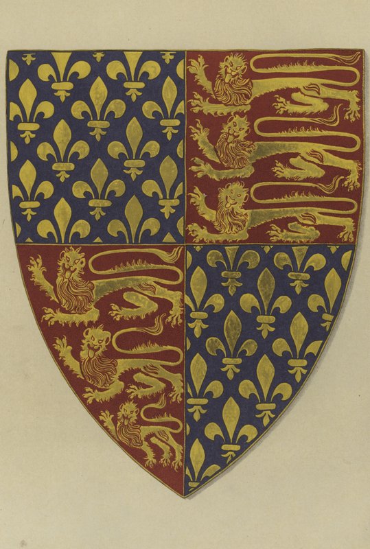 Arms of King Edward III, fra graven hans i Westminster Abbey Church (chromolitho) av William St John Hope