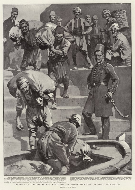Porten og postkontorene, sender de britiske postene fra Galata Landing-Stage av William T. Maud