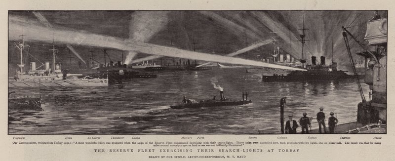 Reserveflåten trener søkelysene sine ved Torbay av William T. Maud
